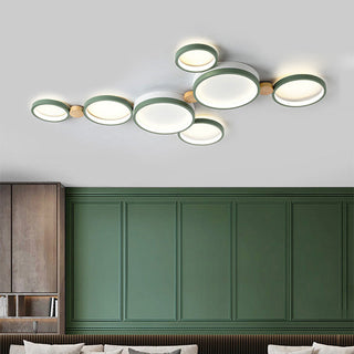 Muto Deckenleuchte Rund Modern LED Weiß/Grau/Grün, Wohnzimmer, Holz-Purlicht