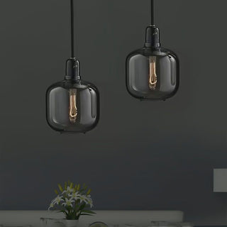 Valentina Designer Zylinder LED Pendelleuchte Bernstein/Rauchgrau Wohnzimmer Marmor/Glas-Purlicht