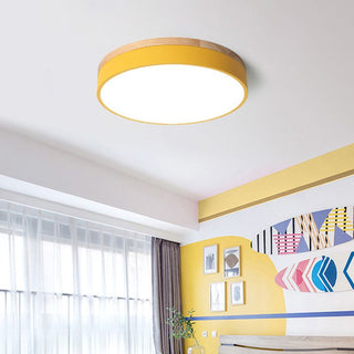 Aria Modern LED Deckenleuchte Rund, Weiß/Gelb/Grün/Grau, Schlafzimmer, Metall Holz-Purlicht