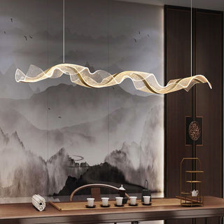 Kristy Pendelleuchte Designer Wave Acrylic, Weiß/Gold, Esszimmer-Purlicht