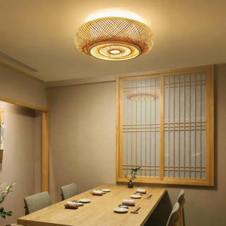 Ritta Vintage Zylinder LED Deckenleuchte Gold Wohnzimmer/Schlafzimmer Rattan-Purlicht