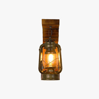 Epoch Vintage Wandleuchte Laterne, Braun, Wohnzimmer, Metall Holz-Purlicht
