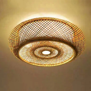 Ritta Vintage Zylinder LED Deckenleuchte Gold Wohnzimmer/Schlafzimmer Rattan-Purlicht