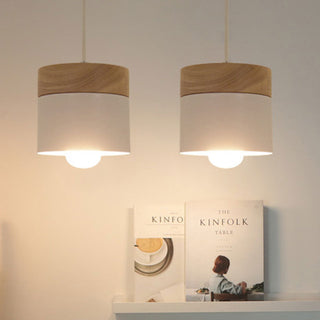 Aria Pendelleuchte Arisha Zylinder LED Grau/Weiß/Gelb/Grün Wohnzimmer Holz-Purlicht