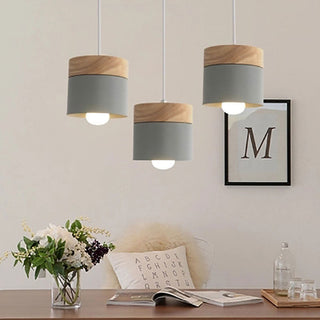 Aria Pendelleuchte Arisha Zylinder LED Grau/Weiß/Gelb/Grün Wohnzimmer Holz-Purlicht