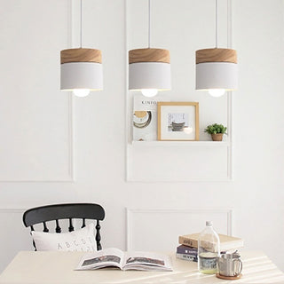 Aria Pendelleuchte Arisha Zylinder LED Grau/Weiß/Gelb/Grün Wohnzimmer Holz-Purlicht