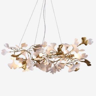 Olivia Modern Kronleuchter Blumen Gold/Weiß Wohnzimmer Metall/Keramik-Purlicht