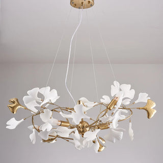 Olivia Modern Kronleuchter Blumen Gold/Weiß Wohnzimmer Metall/Keramik-Purlicht