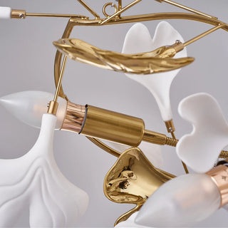 Olivia Modern Kronleuchter Blumen Gold/Weiß Wohnzimmer Metall/Keramik-Purlicht