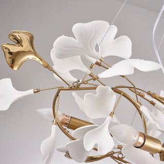 Olivia Modern Kronleuchter Blumen Gold/Weiß Wohnzimmer Metall/Keramik-Purlicht