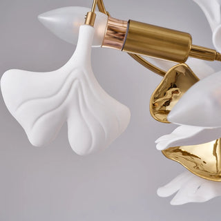 Olivia Modern Kronleuchter Blumen Gold/Weiß Wohnzimmer Metall/Keramik-Purlicht