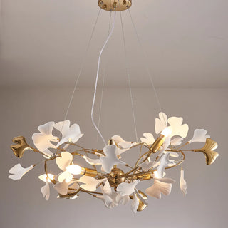 Olivia Modern Kronleuchter Blumen Gold/Weiß Wohnzimmer Metall/Keramik-Purlicht