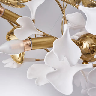 Olivia Modern Kronleuchter Blumen Gold/Weiß Wohnzimmer Metall/Keramik-Purlicht