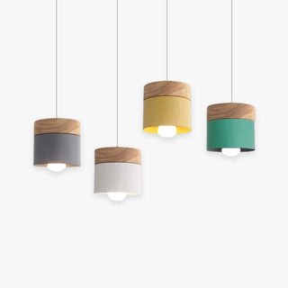 Aria Pendelleuchte Arisha Zylinder LED Grau/Weiß/Gelb/Grün Wohnzimmer Holz-Purlicht